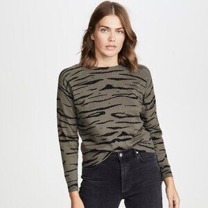 Monrow Tiger Stripe Black Long Sleeve Pull Over Light Sweater Sz S